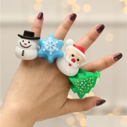 Party Favour Christmas Flashing Jelly Rings Favours Led Light Up Finger Ring Tree Santa Deer Snowflake Blinking Neon Gift For Kids Adt Dhzd5