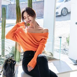 Women's Sweaters South Korea Ins Line Neck Sweater Thick Sexy Feminine Off-shoulder Cross Wrap V-neck Slimming Pullover