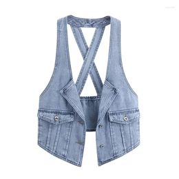 Women's Vests Denim Vest Summer Tank Top Coat Short Waistcoat Shoulder Hanging Neck Horse Jacket Wearing Small Fragrance Shawl