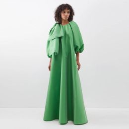 Casual Dresses Fresh Green A-line Long Satin Maxi Gowns Puff Sleeves Pregnant Women's Big Bow On Shoulder Modest Prom