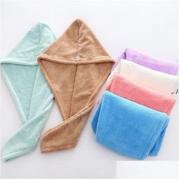 Towel Drying Turban Polyester Wrap Solid Quick Dry Absorbent Shower Cap For Long Hair Air Delivery Drop Home Garden Textiles Otimp