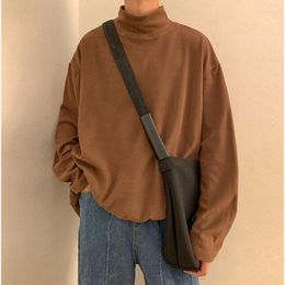 Men's T Shirts Mock Neck Long Sleeved Shirt Men Baggy Solid Colour Imitation Dralon Fabric Tops Harajuku Korean Fashion Male Sweatshirts