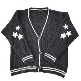 Women's Knits Tees Fashion Autumn Star Embroidered Sweater Cardigan Women Ins Style V neck Single Breasted Casual Loose Knitted 230912