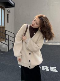 Women's Knits Women Warm Knitted Cardigan Single Breasted V-Neck Long Sleeve One Size Solid Autumn Outwear Loose Korean Sweater Coat