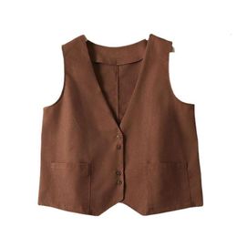 Spring Style Large Womens Vests Size Retro V Neck Cotton And Linen Vest Jacket Hemp For Ladies