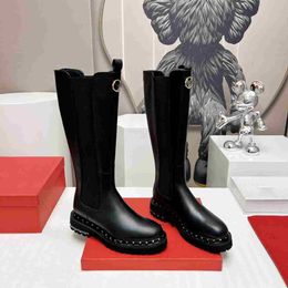 Valentine Boots Knee Genuine Women Leather Round Toe Slip On Shoes Woman Fashion Platform Botas Real Picture Shooting