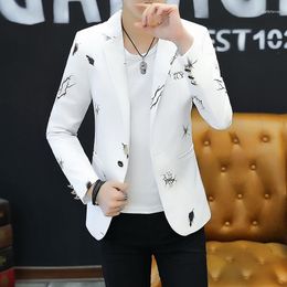 Men's Suits M-3XL Mens Blazers Coat Spring Autumn Male Suit Jackets Single Breasted Print Slim Casual Korean Outerwear Top Clothes Hw75