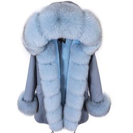 Women's Fur Faux Fur MAOMAOKONG Winter Women Coat Natural Fur Collar Cuff Black Jackets Outwear Thick Luxury Real Fur Parka Women's Fur Coat 230911