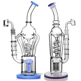 New Style Colourful Bongs Glass Water Pipes With Gear Perc Thick Recycler sprinkler Oil Rigs 2 function hookahs New Arrive purple