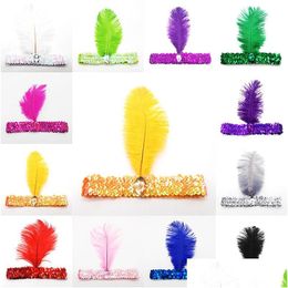 Party Favor Flapper Ostrich Feather Headband 1920S 20S Sequined Showgirl Headpiece Gatsby With 134Qh Drop Delivery Home Garden Festi Otx0E