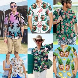 Men's Casual Shirts Custom Aloha Shirt Po Short Sleeve Button Down Hawaiian Gifts For Men Beach Party