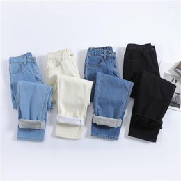 Women's Jeans 2023 Women Thermal Warm Plush High Waist Stretch Vintage Blue Winter Snow Streetwear Straight Pants Girls Trousers