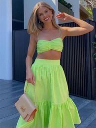 Work Dresses Vacation Summer Sets Womens Outfits 2023 Sexy Tie Strap Ruched Crop Top And Midi Skirt Party Co Ord Two Piece Set Women