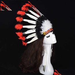 Party Hats Headress Prop Role-Playing Hat Indian Chief Style Feather Thanksgiving Carnival Z230809 Drop Delivery Home Garden Festive S Dhwng