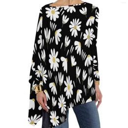 Women's T Shirts Ditsy Floral T-Shirt White Flowers Print Cute Long Sleeve T-Shirts Female Streetwear Tee Shirt Oversize Printed Tops
