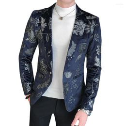 Men's Suits Blazer Casual Vintage Turn Down Collar Long Sleeve Print Floral Coat Jacket Dance Party Blouse Business Style Dress Suit