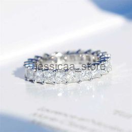 Band Rings Classic Fine Jewellery 925 Sterling Silver Full Princess Cut White Topaz CZ Diamond Gemstones Eternity Square Party Women Wedding Band Ring J230912