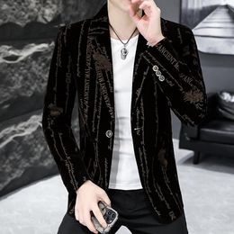 Men's Suits 2023 High Quality Corduroy Suit Fashion Handsome Trend Banquet Men With Youth Slim Small Single West Coat