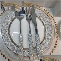 Flatware Sets Luxury Diamond Cutlery Stainless Steel Fork Spoon Knife Gold Sier Sierware Tableware Home Kitchen Dinnerware Supply Drop Dhmlg