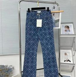 New style Fashion Design Women's Washed Light Blue Flower Jeans Women High Waist Slim Fit Button Up Denim Pants