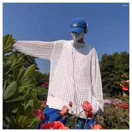 Men's T Shirts Fashion Niche Ice Silk Sweater Hollow Top Sunscreen Long-sleeved T-shirt Summer Thin Blouses Male Clothes