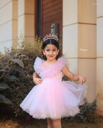 Girl Dresses Pink Ball Gown Flower For Wedding Tiered Ruffles Little Girls Birthday Party Gowns Puffy Children Short