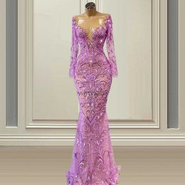 Street Style Dresses Glamous Mermaid Evening Dress 2022 Lace Long Sleeve Beading Prom Gowns Illusion V Neck Formal Dresses Vestidos De Novia HKD230912