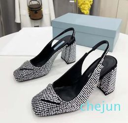 Women's designer shoes fashion shiny Rhinestone leather high heels slippers luxury show party dress shoes