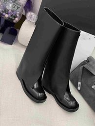 Luxury Designer Boots Harness Belt Buckled cowhide leather Biker Knee Boots zip Knight leather square toe Ankle Booties Western boots