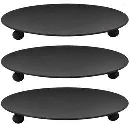 Candle Holders 3 Pcs Iron Candlestick Metal Board Creative Tray Black Round Dining Table Pillar