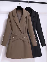 Casual Dresses Elegant Notched Collar Long Sleeves A-Line Mini Blazer Women Autumn Bow Cross Buttons OL Office Lady Short Vestidos