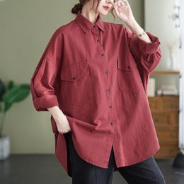 Blusas femininas estilo coreano bf preguiçoso tipo casulo bolsos soltos vintage outono outwear blusa camisas moda feminina primavera casual