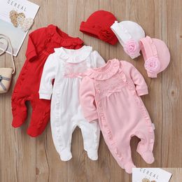 Rompers Winter Born Baby Girl Clothes 0 3 Months Infant Girls Solid Ruffles Floral Romper Jumpsuitaddhat Outfits Sets 201027 Drop De Oty5N