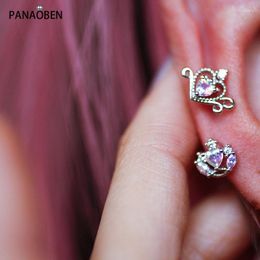 Stud Earrings PANAOBEN 925 Sterling Silver For Women Heart Bone Studs Symphony Gemstone Crystal Jewellery