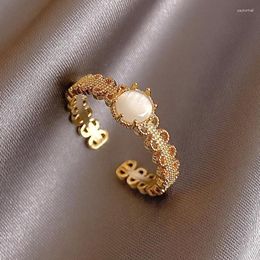 Cluster Rings Golden Premium Design Inlaid With White Opal Openings Adjustable Ring Elegant Fashionable Ladies Trendy Jewellery