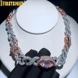 Pendant Necklaces Miami Eye Lock Cuban Chain Necklace Two Tone 16mm Iced Out Bling CZ Zircon Infinity Star Charm Men's Women Hip Hop Jewellery 230911