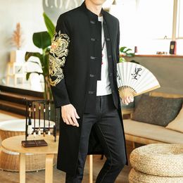 Men' Blends 2023 Spring Mens Chinese Style Long Windbreaker Jacket Men Streetwear Oriental Clothes Mandarin Trench Coat 230912