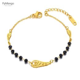 Bangle FlyMango Stainless Steel Chain Link Bracelets Trendy Black Crystal Wing Charm Bracelet For Women Girls FB22025 230912