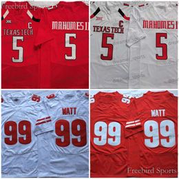 Wisconsin College Football Jersey 99 J.J Watt 5 Patrick Mahomes II Texas Tech Red White Mens Jerseys Stitched