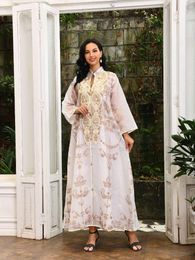 Ethnic Clothing 2023 Women's Dubai Arabian Dress Gold Embroidered Long Sleeve Luxury Evening Stylish Textured Robe Abaya