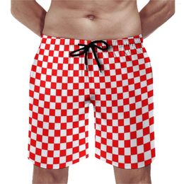 Men's Shorts Christmas Checkerboard Board Summer Red White Squares Classic Beach Short Pants Sports Fast Dry Graphic Swimming Trunks