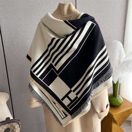 22% OFF Simple black white striped large square with double-sided cashmere scarf air-conditioned shawl and cloak to keep warm collar
