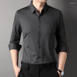 Men's Casual Shirts Nylon&Spadex Seamless For Men Long Sleeve Premium Spring Quality Soft Comfortable Solid Colour Luxury Chemise Homme