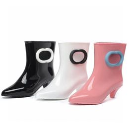 Boots PVC women's rainboots luxury letter fashion boots jelly Colour roman boots new classic low heel boots waterproof outdoor shoes pointed toe designer shoes