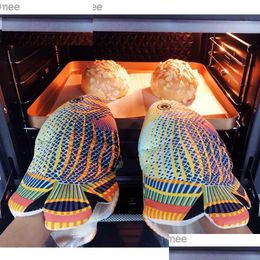 Oven Mitts Coloured Fish Shaped Gloves Non Slip Kitchen Long Cotton Heat-Resistant Baking Z230810 Drop Delivery Home Garden Dining Bar Dhe4W