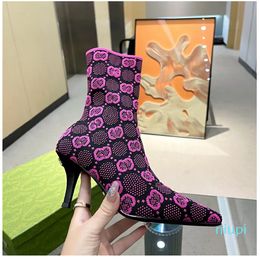 fashion high heel ankle boot paint with stretch hose subnet set of wear leather outsole boots women dancing luxury designer wedding