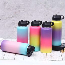 Water Bottles 32oz Gradient Color Stainless Steel Insulated Bottle Portable Sports And Outdoor Space Cup For Women Men Vacuum