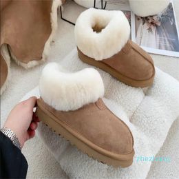 2023-Women Slippers Chestnut Slippers Fur Slides Classic Mini Platform Snow Boot Wool Comfort Winter Size 35-44