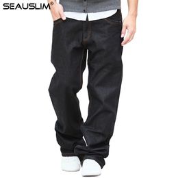 SEAUSLIM Black Baggy Jeans Men 2017 Fashion Men Straight Jean Pant Big Size 48 42 33 34 36 38 Casual Loose Style Jeans Q-GZZL-02297f