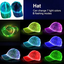 Ball Caps LED Fiber Optic Luminous Women Men Lovers Baseball Cap Music Festival Xmas Halloween Hip Hop Black White Hat Holiday Performance 230911